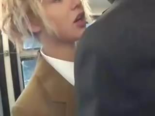 Blonde feature suck asian buddies penis on the bus