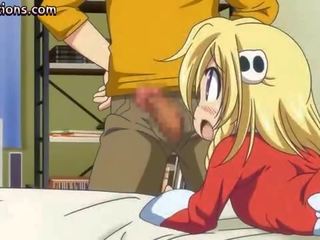 Skinny anime blonde takes big cock