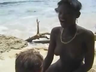 Hairy African sweetheart fuck Euro schoolgirl in the Beach