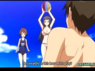 Swimsuit hentai lover oralsex and riding bigcock in the beach